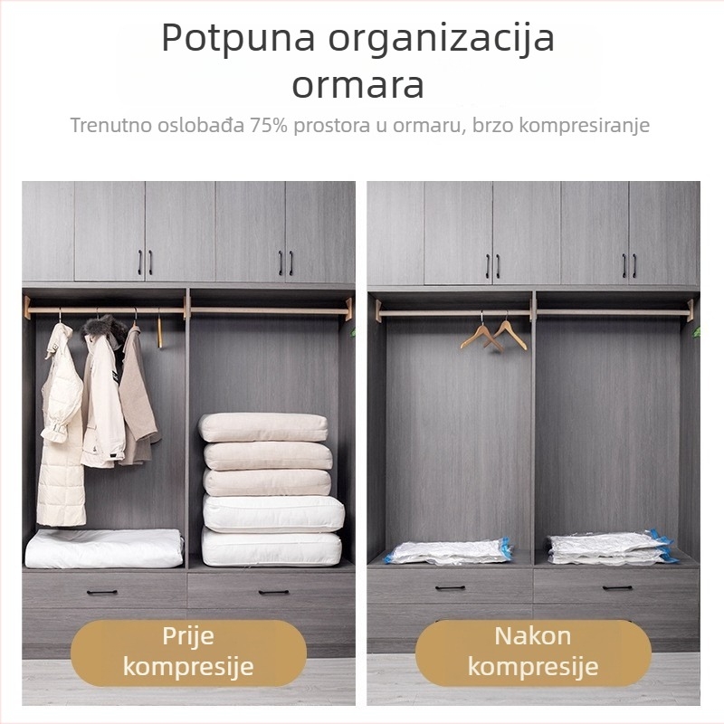 Putne vakuumske vreće za odlaganje odjeće i deke, s električnom i ručnom vakuumskom kompresijom