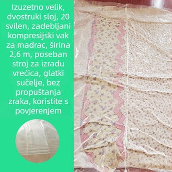 Velika vakuumska kompresijska vreća za madrac, dvostruki sloj, s usisnom pumpom i remenom za pohranu