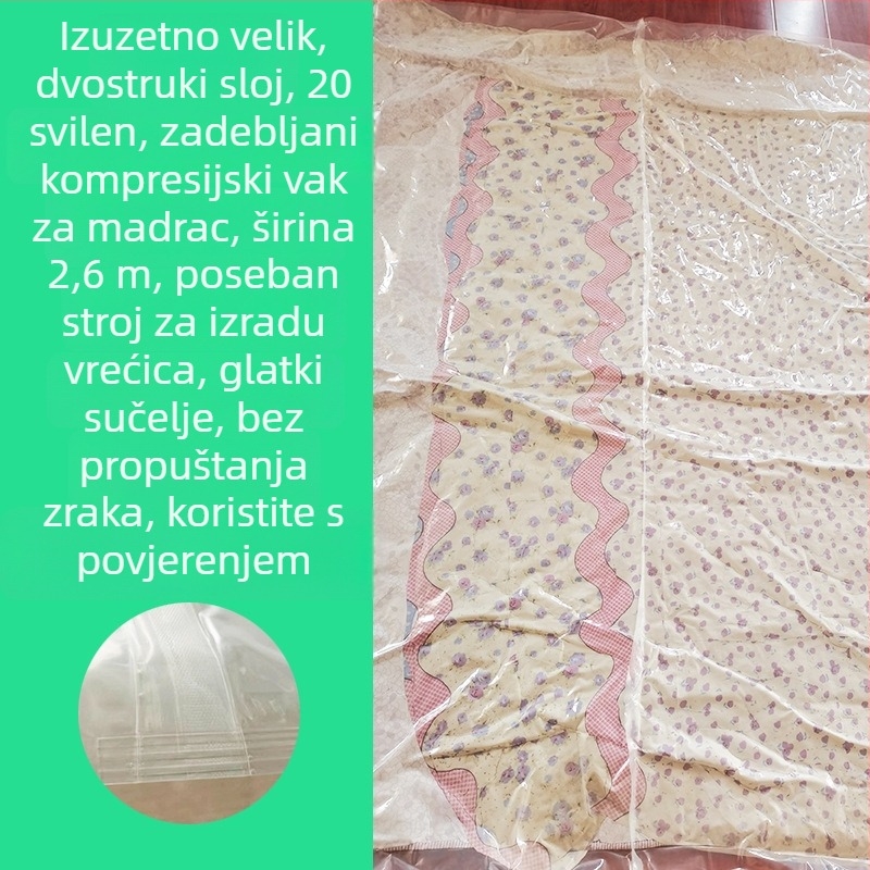 Velika vakuumska kompresijska vreća za madrac, dvostruki sloj, s usisnom pumpom i remenom za pohranu