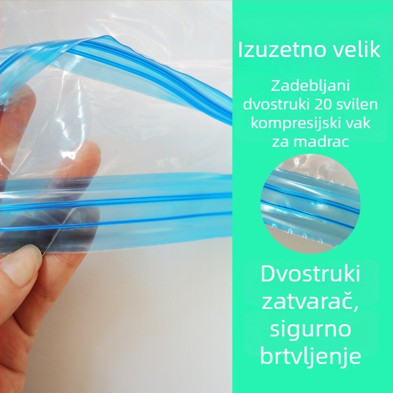 Velika vakuumska kompresijska vreća za madrac, dvostruki sloj, s usisnom pumpom i remenom za pohranu