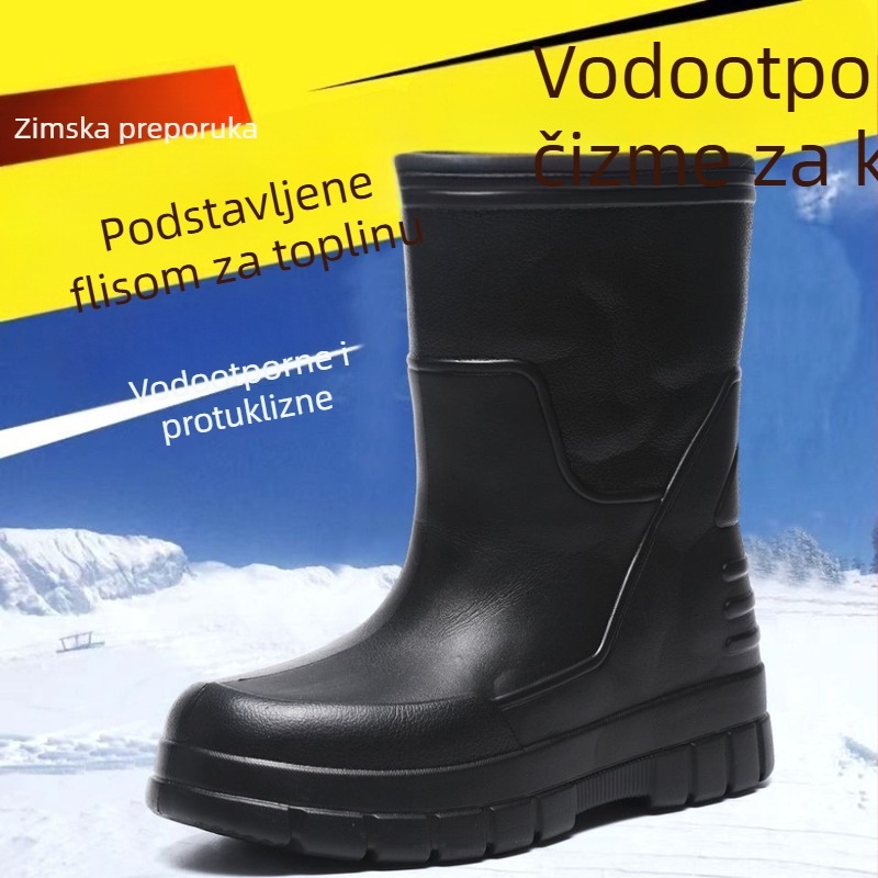 Muške vodootporne čizme za snijeg s flis unutrašnjom, protuklizna potplat, visok gornji dio, tople i izdržljive EVA lagane konstrukcije