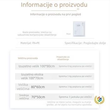 Vakuumske torbe za kompresiju za skladištenje odjeće i ćebadi – debele i ojačane