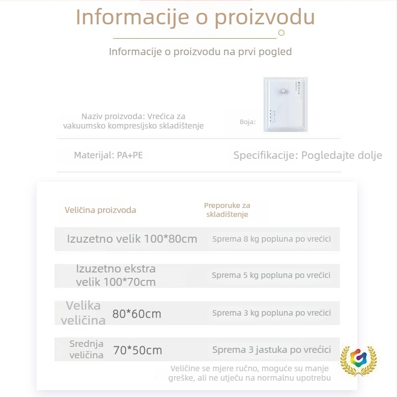 Vakuumske torbe za kompresiju za skladištenje odjeće i ćebadi – debele i ojačane