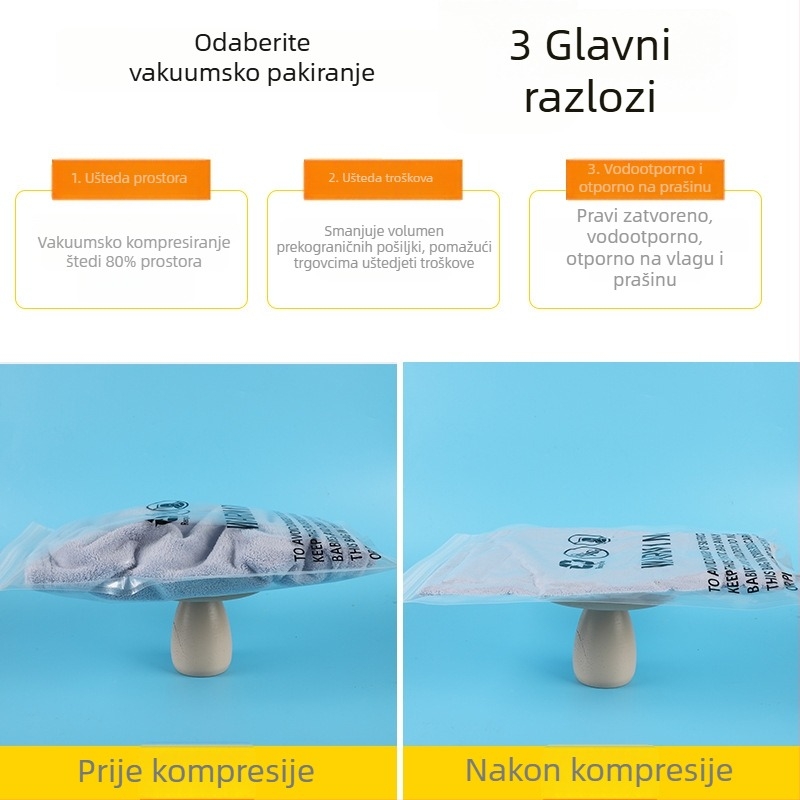 Prozirna vakuumska vrećica za odjeću, zaštita od gušenja, PA+PE materijal