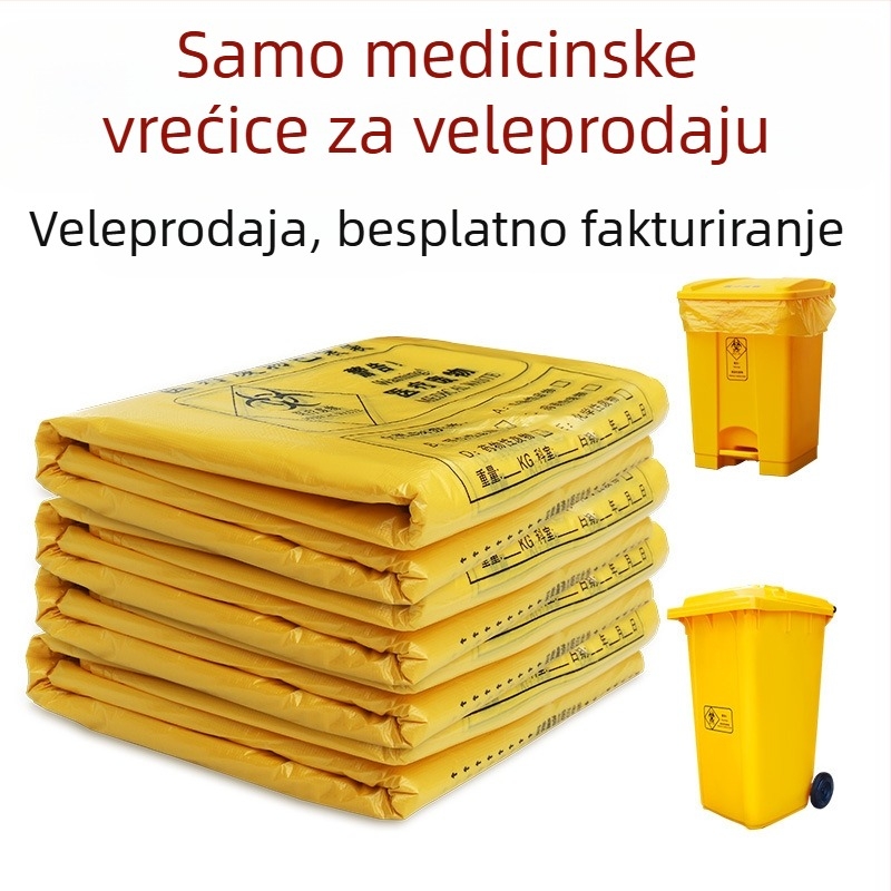 Žuta čvrsta vrećica za medicinski otpad, ravni otvor, tip prsluka, jednokratna, PE materijal, za bolnice
