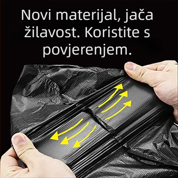 Debeli vreći za smeće s plitkim otvorom i trakama u stilu veste, velike kapacitete, crne, PE, za kućnu i poslovnu upotrebu