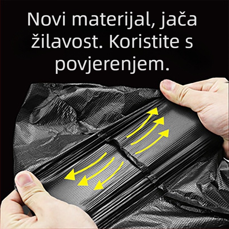 Debeli vreći za smeće s plitkim otvorom i trakama u stilu veste, velike kapacitete, crne, PE, za kućnu i poslovnu upotrebu