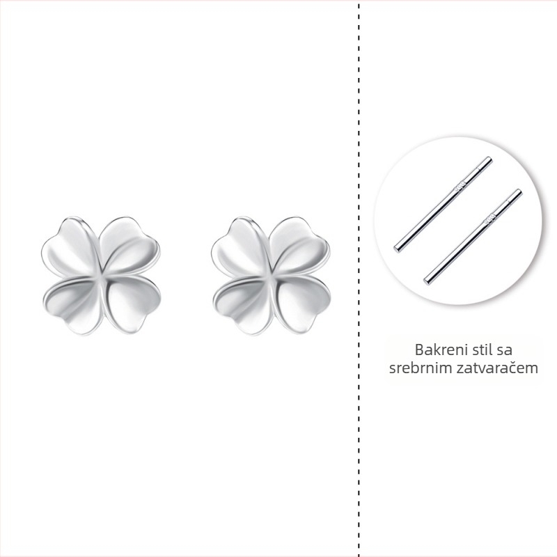 Ženske naušnice s četverolistom djeteline od srebra 999, elegantne, minimalistične, male