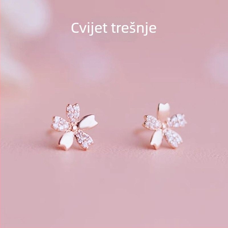 S999 čisto srebrne viseće naušnice s cvijetom trešnje za žene, svježe i minimalističke