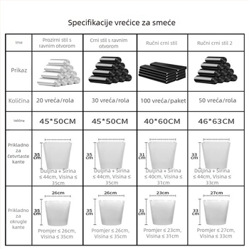 Debele crne vreće za smeće, u stilu vesta, jednokratne, prenosne, za kućnu upotrebu, hotele i restorane, izdržljiva plastika.