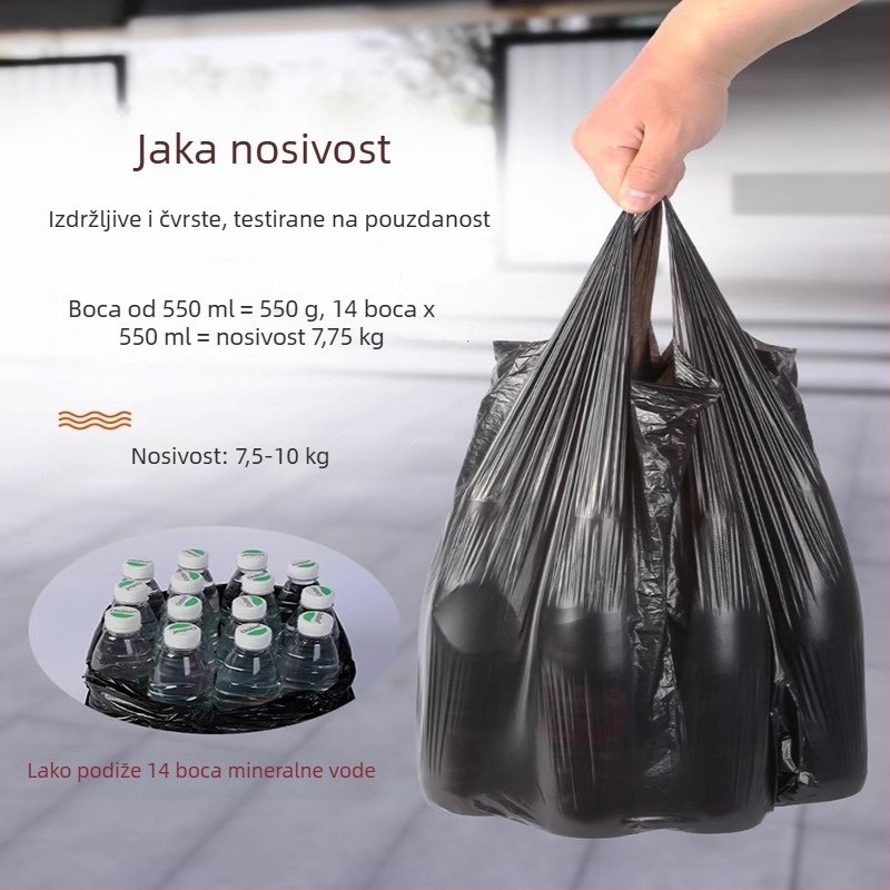 Debele crne vreće za smeće, u stilu vesta, jednokratne, prenosne, za kućnu upotrebu, hotele i restorane, izdržljiva plastika.