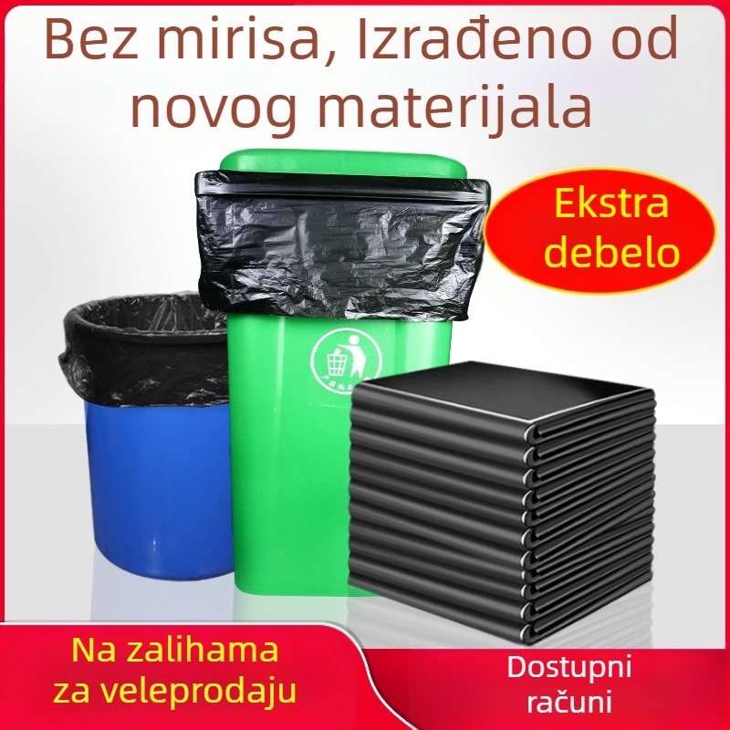 Velike jednokratne crne plastične vreće za smeće, zadebljane, s ravnim otvorom, za hotele i upravljanje nekretninama