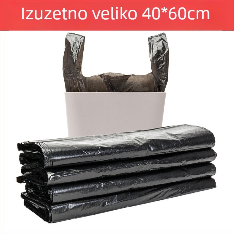 Crne vreće za smeće u stilu prsluka, jednokratne, 40×60 cm, PE plastika