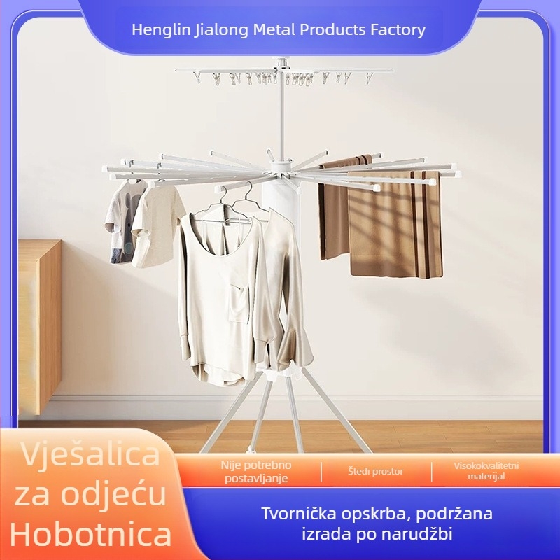 Stojeći stalak za sušenje odjeće u obliku hobotnice, sklopiv, za balkon ili spavaću sobu, metalna konstrukcija