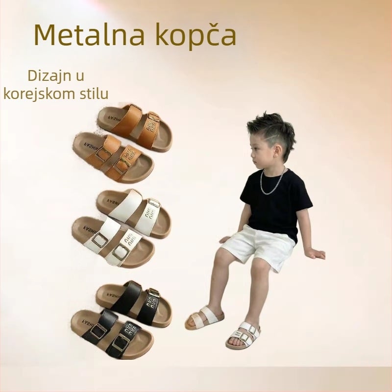 Dječje sandale za plažu u korejskom stilu, unisex, s metalnom kvadratnom kopčom — ljeto 2025