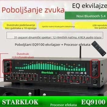 Profesionalni EQ ekvilajzer s Bluetoothom 5.4, optičko vlakno i koaksijalni digitalni dekoder zvuka, USB flash pogon, audiophile pretpojačalo/spieler
