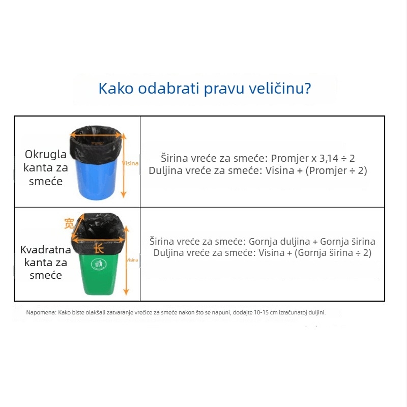 Jednokratna velika vreća za otpad s plosnim otvorom, crna plastična vreća za kućnu upotrebu