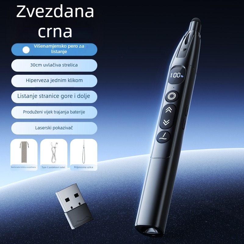 Bežični laserski multimedični pokazivač s teleskopskim prebacivanjem stranica i digitalnim zaslonom za nastavu i prezentacije