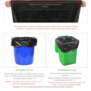 Debele crne vreće za smeće s ravnim otvorom, jednokratne, HDPE, za kuhinju i održavanje imovine