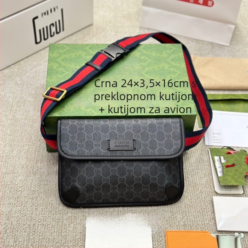 Ženska crossbody torba s preklopom i kožnom kopčom, otisak tigrove glave, više džepova
