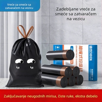 Vrećice za otpad sa šnrom za kućnu upotrebu, debeli srednje i velike veličine, crne plastične vrećice za kuhinju, ekstra debele i izdržljive