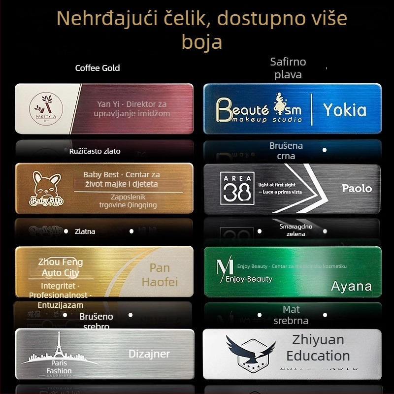 Prilagođena metalna kartica za ime s iglom, službeni identifikacijski badge zaposlenika od nehrđajućeg čelika