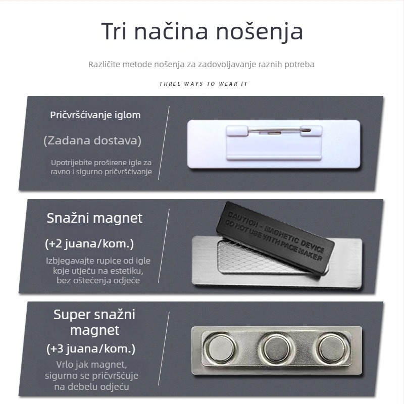 Prilagođena metalna kartica za ime s iglom, službeni identifikacijski badge zaposlenika od nehrđajućeg čelika