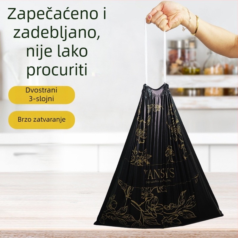 Debeli vrećice za smeće, dvostrane crne, 100 kom., kućne vreće za otpad sa šnrom i ručkama