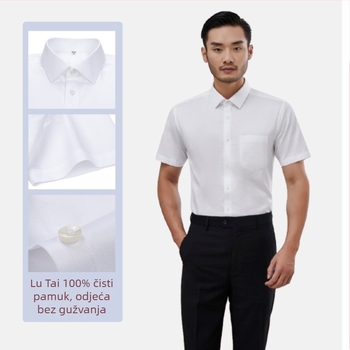 Prilagođena muška košulja s kratkim rukavima od 100% pamuka – bijela, ljetni poslovni casual, slim fit, bez glačanja