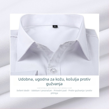 Muška košulja s dugim rukavima, bijela, prilagođena, poslovna košulja s dozom luksuza, bez glačanja, izvezeni logotip