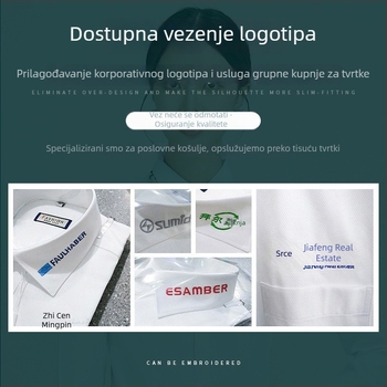 Muška košulja s dugim rukavima, bijela, prilagođena, poslovna košulja s dozom luksuza, bez glačanja, izvezeni logotip