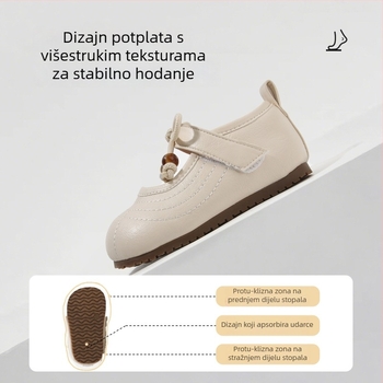 Cipele za djevojčice od umjetne kože s mašnicom, stil princeze, mekani potplat, protuklizne, zatvaranje na Velcro, unutarnje dječje cipele, proljetni model