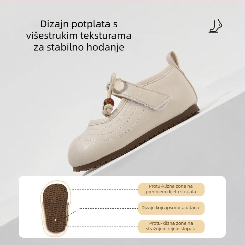 Cipele za djevojčice od umjetne kože s mašnicom, stil princeze, mekani potplat, protuklizne, zatvaranje na Velcro, unutarnje dječje cipele, proljetni model