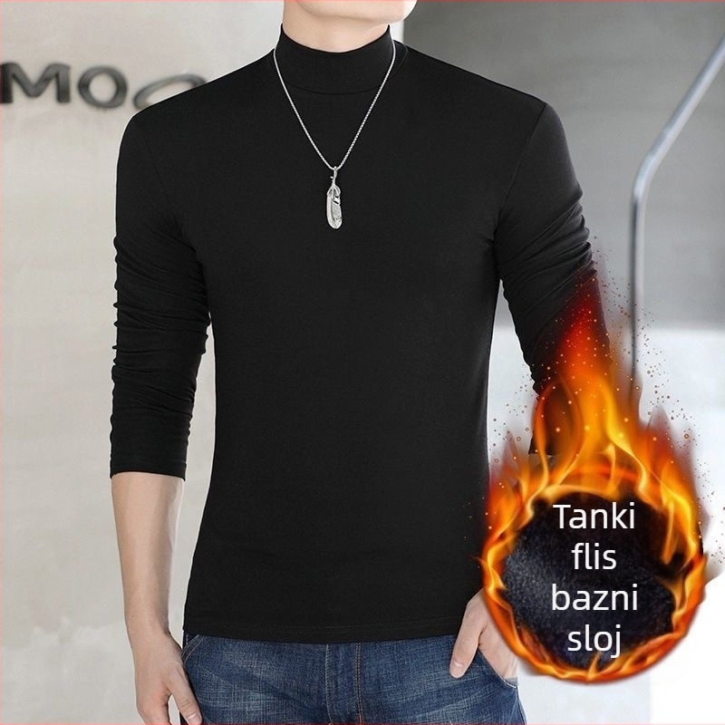 BY Derong Muški base layer majica s mock vratom, dugi rukavi, dvostrani pliš, toplo za jesen i zimu