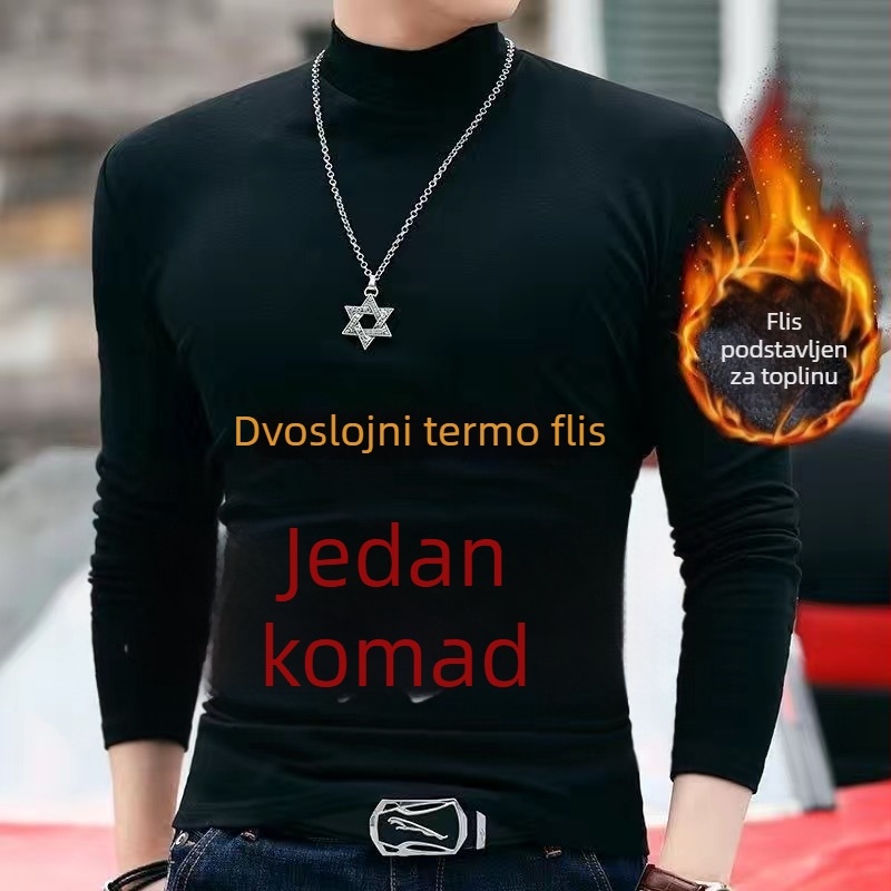 BY Derong Muški base layer majica s mock vratom, dugi rukavi, dvostrani pliš, toplo za jesen i zimu