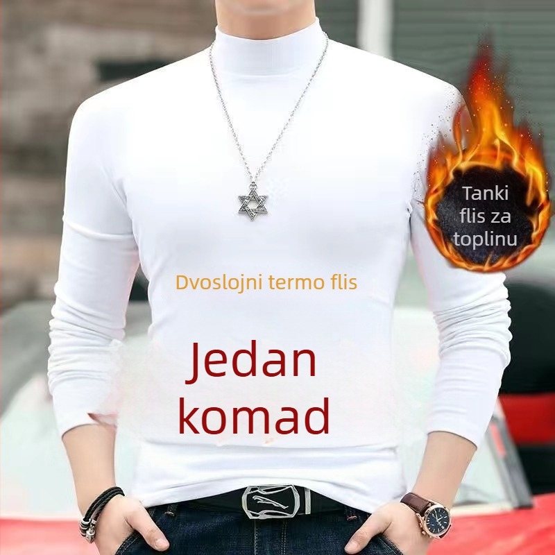 BY Derong Muški base layer majica s mock vratom, dugi rukavi, dvostrani pliš, toplo za jesen i zimu