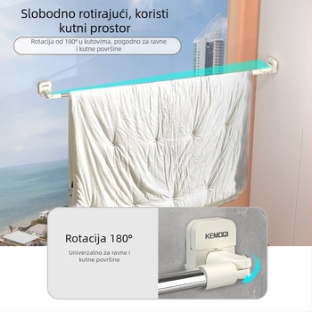 Usisna sušionica za odjeću s vakuumskim čašicama, produžna i rotirajuća, bez bušenja, s držačem za ručnike, šipkom za zavjesu tuša i policom za papuče