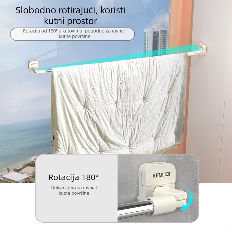 Usisna sušionica za odjeću s vakuumskim čašicama, produžna i rotirajuća, bez bušenja, s držačem za ručnike, šipkom za zavjesu tuša i policom za papuče
