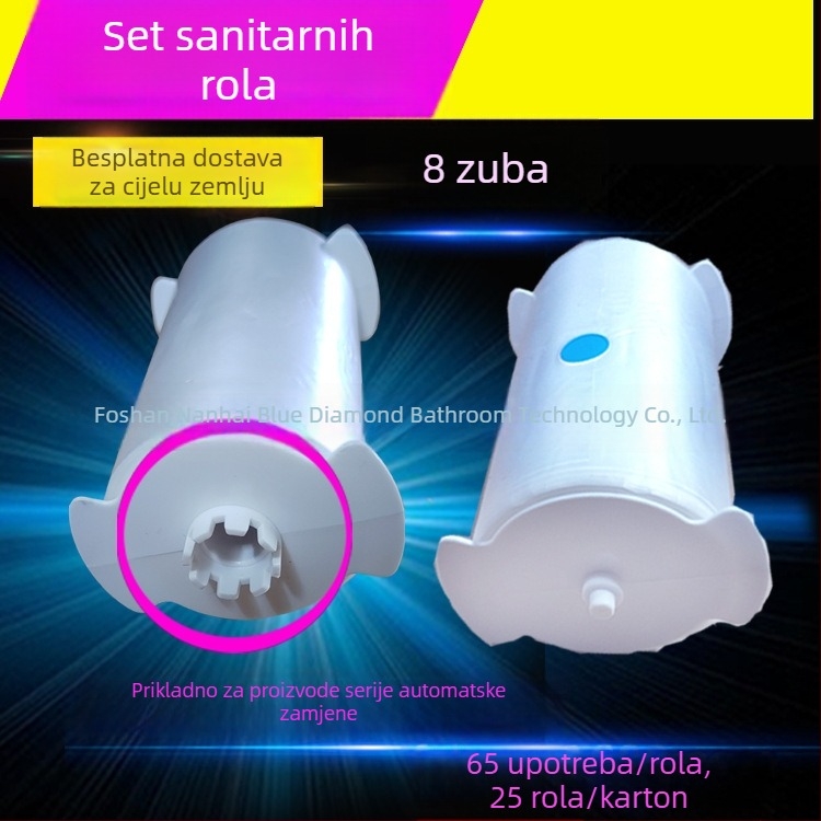 Set za automatsku zamjenu poklopca toaleta s 8 zubi, plastična folija i jednokratna podloga