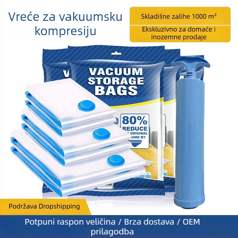 Debeli prozirni vakuumski vrećica za pohranu, velika veličina, za pokrivače i odjeću, s pumpom