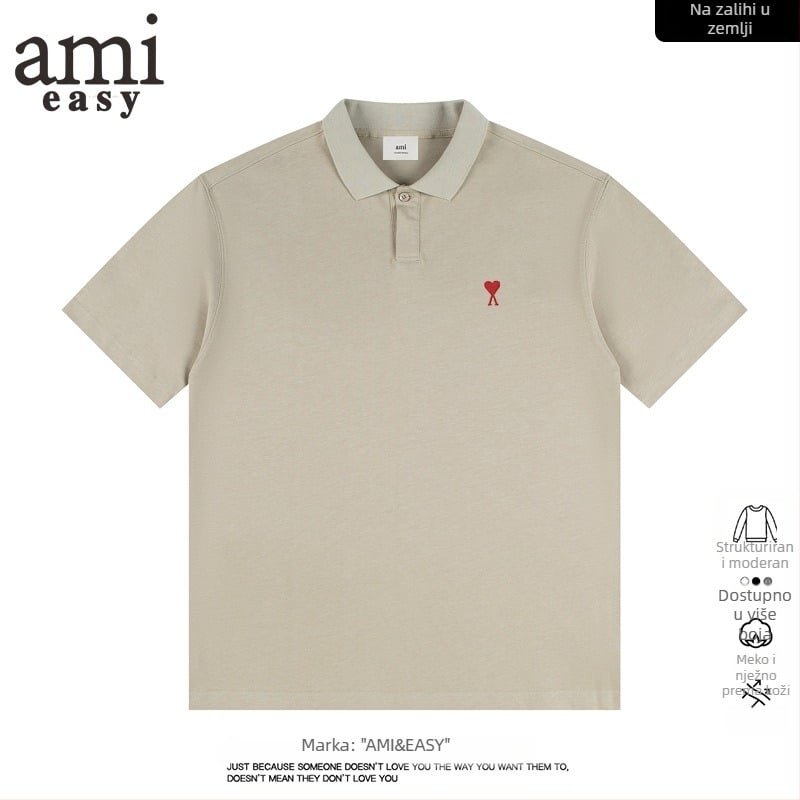 AMI&EASY Muška polo majica s američkim srcem u izvezenom dizajnu, ljetni casual komad za mlade