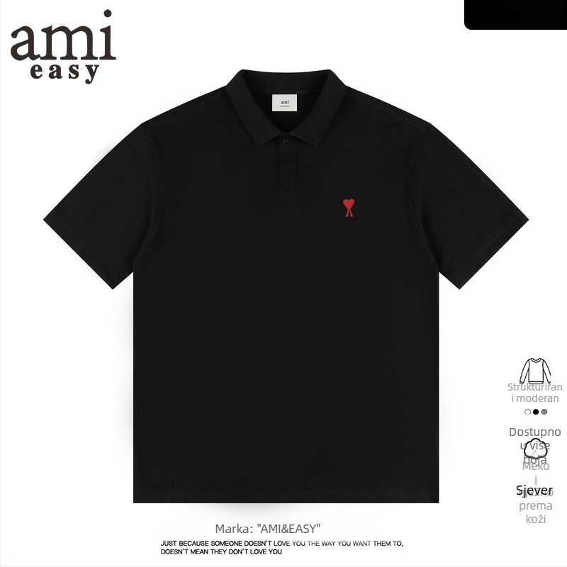 AMI&EASY Muška polo majica s američkim srcem u izvezenom dizajnu, ljetni casual komad za mlade