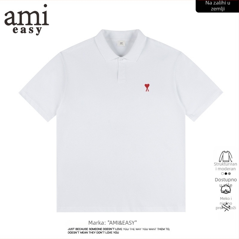 AMI&EASY Muška polo majica s američkim srcem u izvezenom dizajnu, ljetni casual komad za mlade