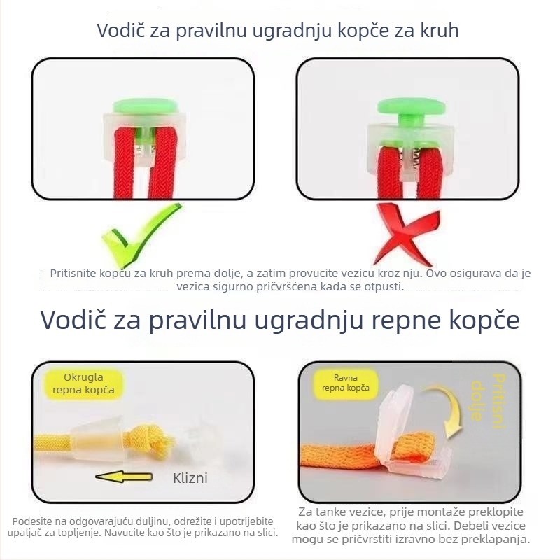 Elastični set elastičnih vezica bez vezivanja, s opružnim zatvaračem i završnim klipom, za djecu i odrasle
