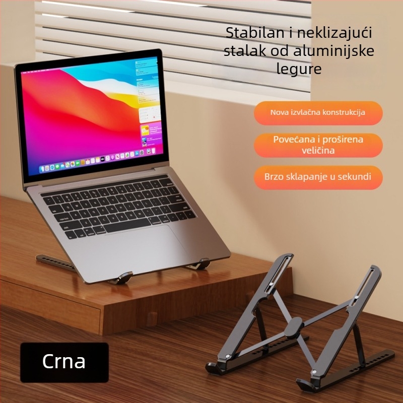 Aluminijski držač za laptop s podesivom visinom i sklopivim dizajnom za učinkovito hlađenje
