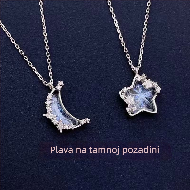 Set tri lančića za najbolje prijateljice: privjesci zvijezda, mjesec i srce s gradijentnim bojama, sladak i trendi za tinejdžerice