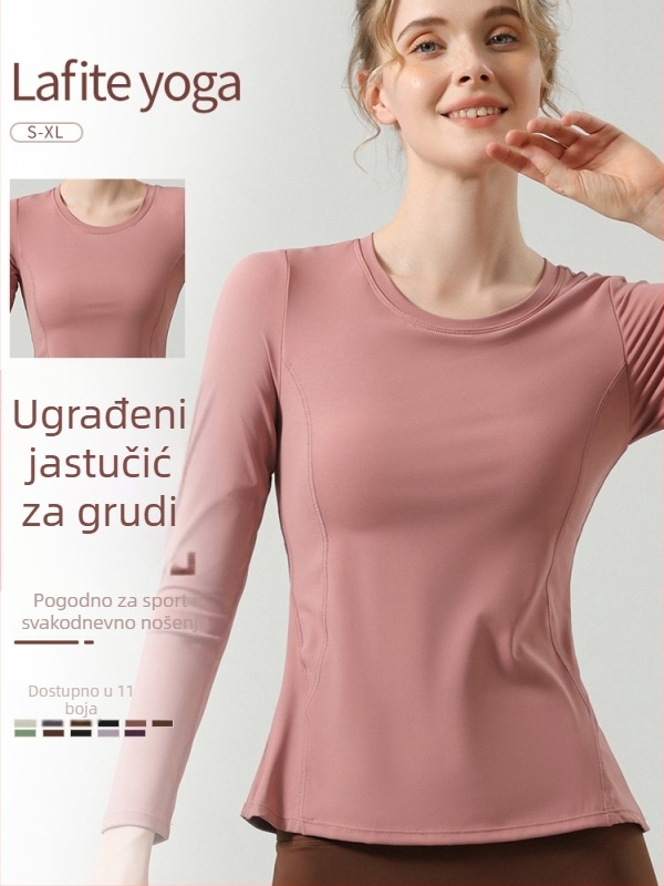 Ženski top za jogu s dugim rukavima, uski kroj, brzo sušenje, s umetkom za grudi, fitness vanjska odjeća