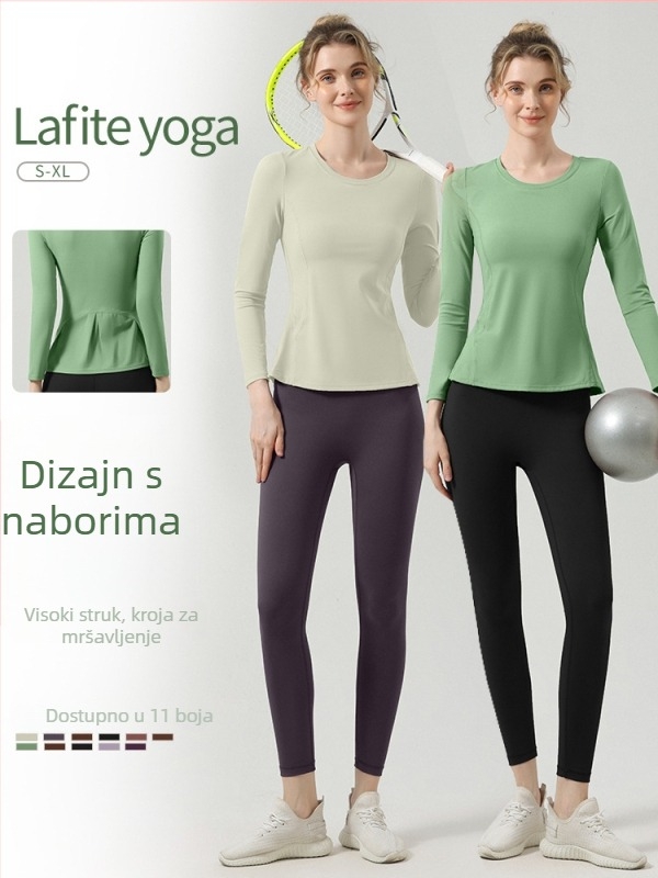 Ženski top za jogu s dugim rukavima, uski kroj, brzo sušenje, s umetkom za grudi, fitness vanjska odjeća