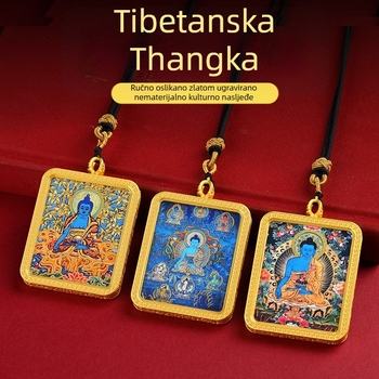 Thangka ogrlica tibetanskog stila s Budom medicinom, polu ručno slikanom sa zlatnim detaljima