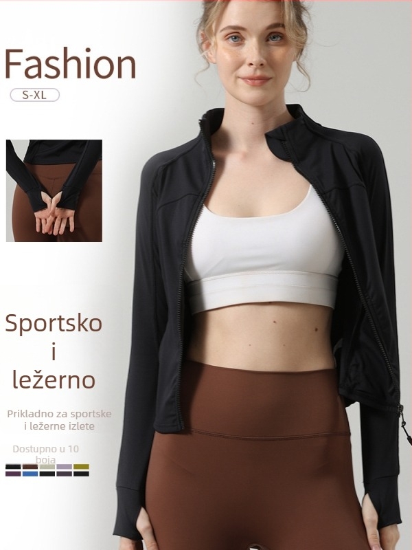 Ženska joga jakna za jesen-zimu, stojeći ovratnik, uski kroj, dugi rukav, za jogu i trčanje